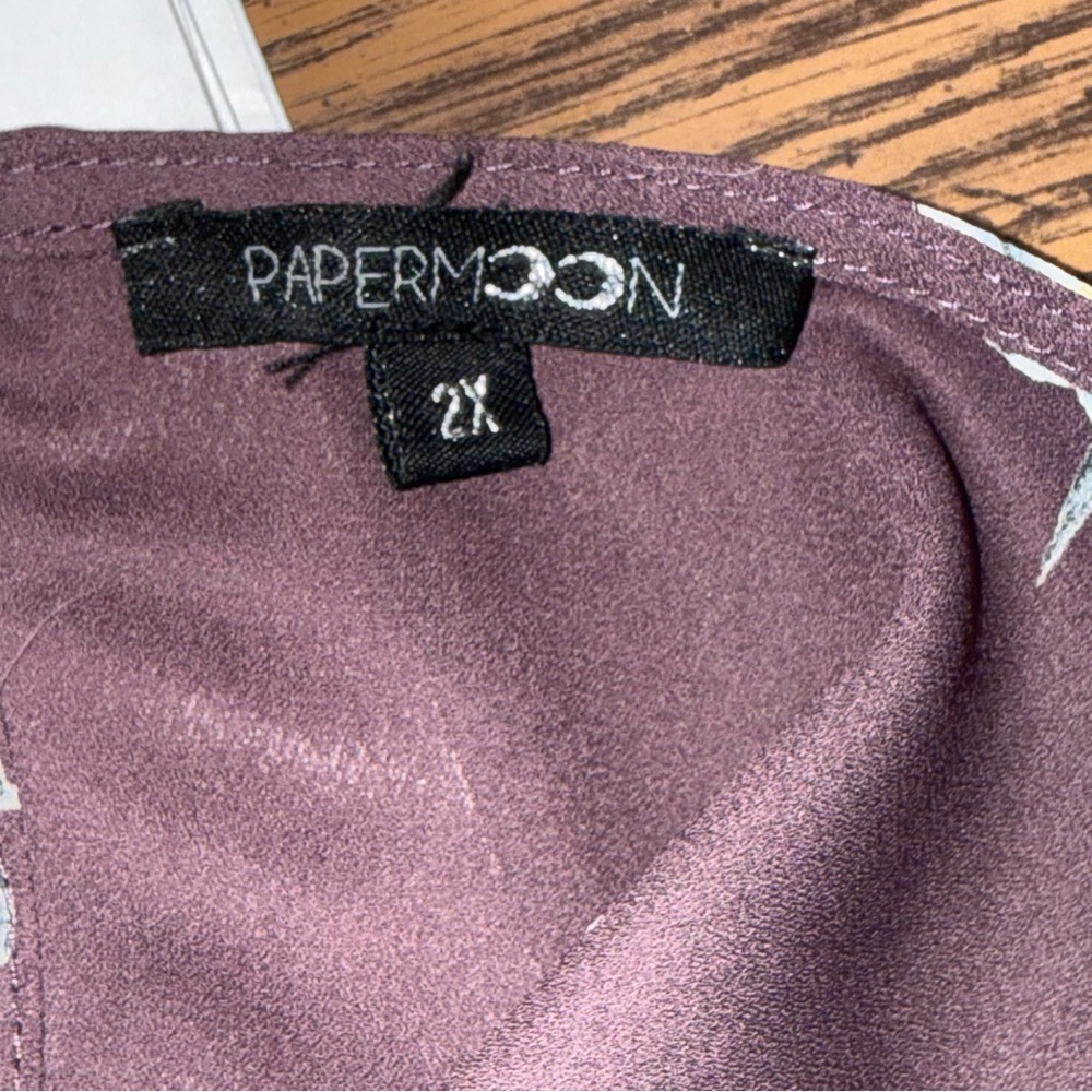 Papermoon Mauve Floral Blouse Puff Sleeve Keyhole Back Plus Size 2X - Picture 5 of 7